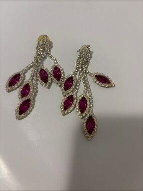 Crystal Drop Earrings with Fuchsia Marquise Stones - Women Jewelry oriental ruby